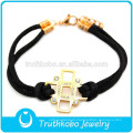 Venta caliente de oro brazaletes cruzados cristales colgantes Duoble pulsera de eslabones de cuerda negra para hombre joyería simple